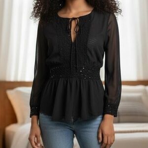 (NWOT) Vintage The Limited Women’s 3/4 Sleeve Black Sequin Boho Style Top, Small